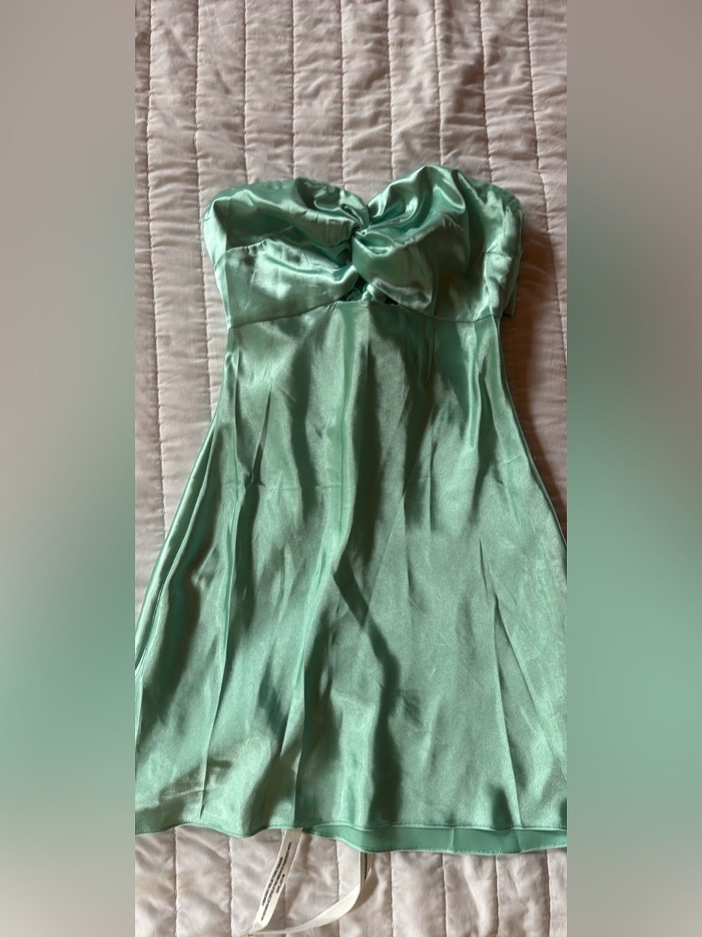 Lucy in the Sky Strapless Satin Dress in Mint